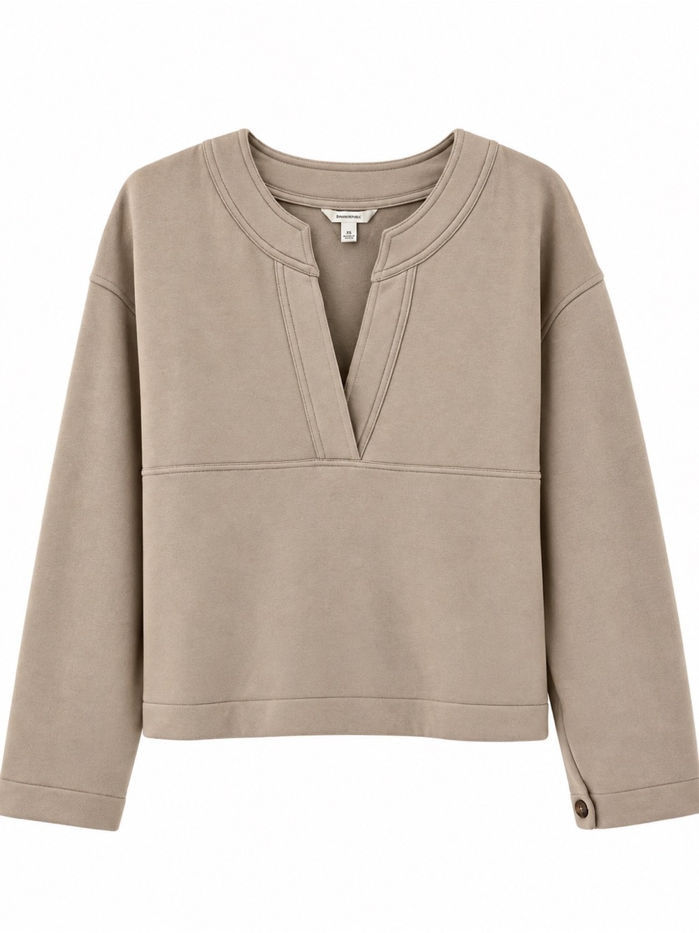 Banana Republic Scuba Split-Neck Sweatshirt Taupe Beige Size M Oversized - Picture 2 of 10